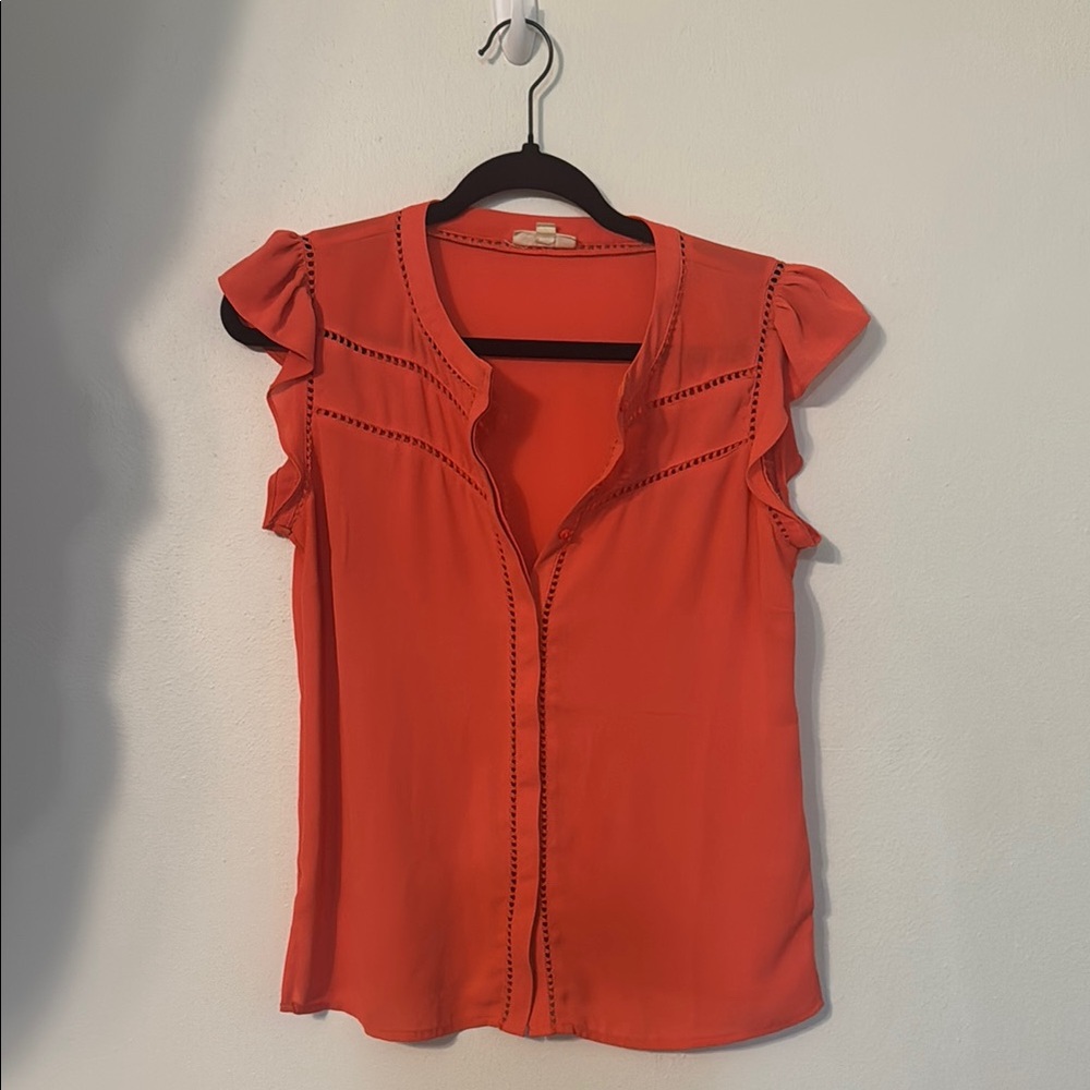 Maison Jules Orange Ruffled Buttoned Blouse